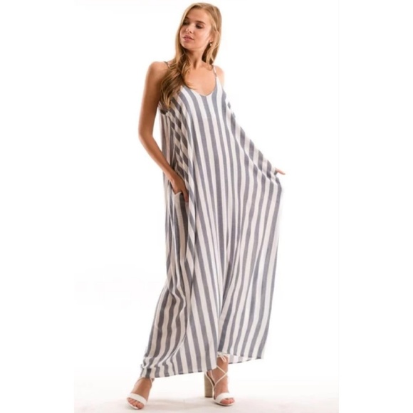 Harem Maxi Dress in Stripe With Pockets S M L - Picture 3 of 8